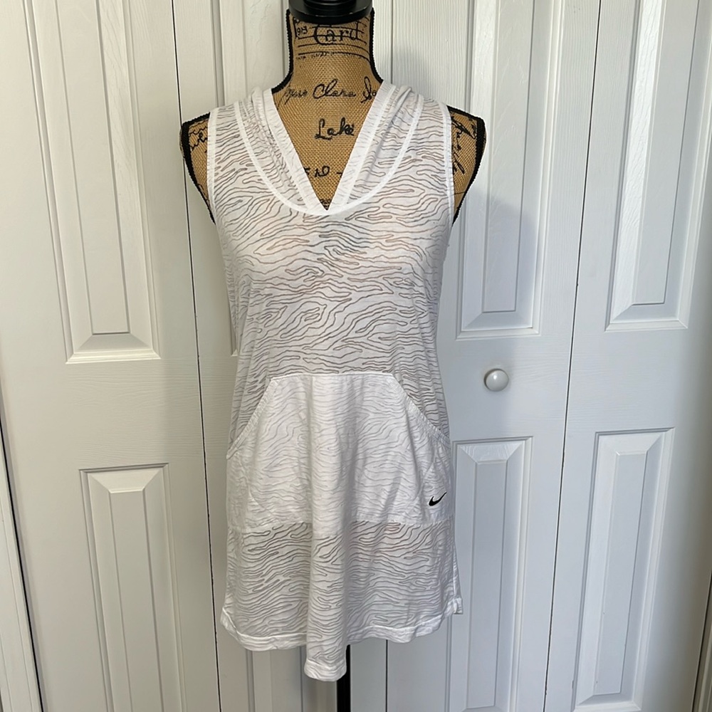 Nike White Sheer Hooded Swim Coverup